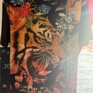 Black Short Sleeve Tee with Jungle Tiger Design